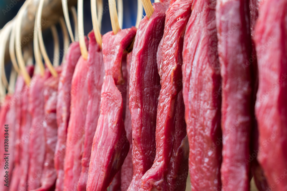 custom made wallpaper toronto digitalPortion of beef jerky hang for drying with bamboo pegs
