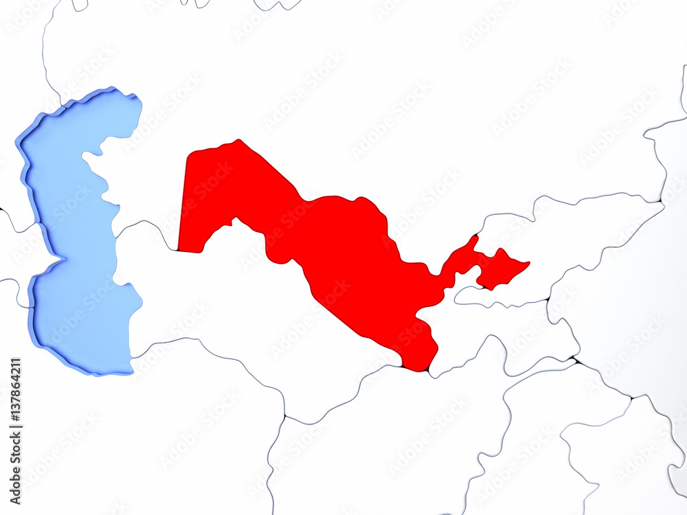 Fototapeta premium Uzbekistan in red on map
