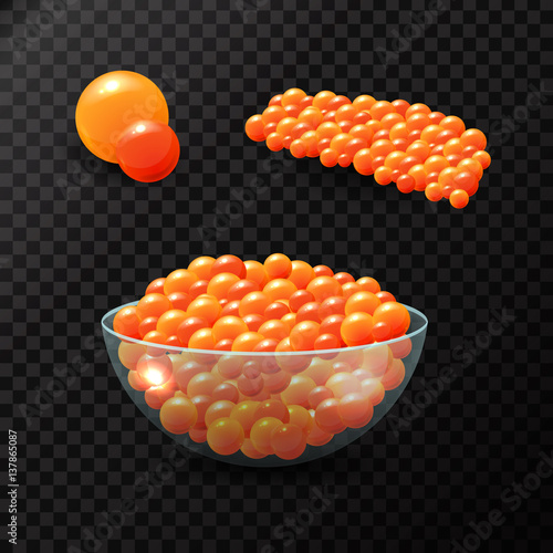 Vector red caviar on the transparent background.