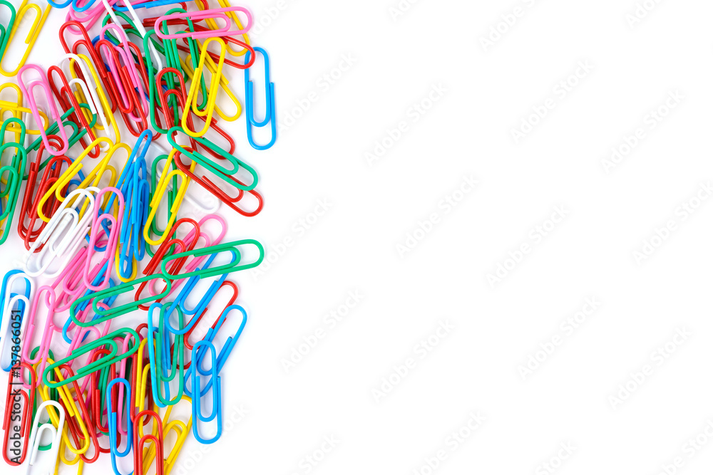 Fototapeta premium Colorful paperclips isolated