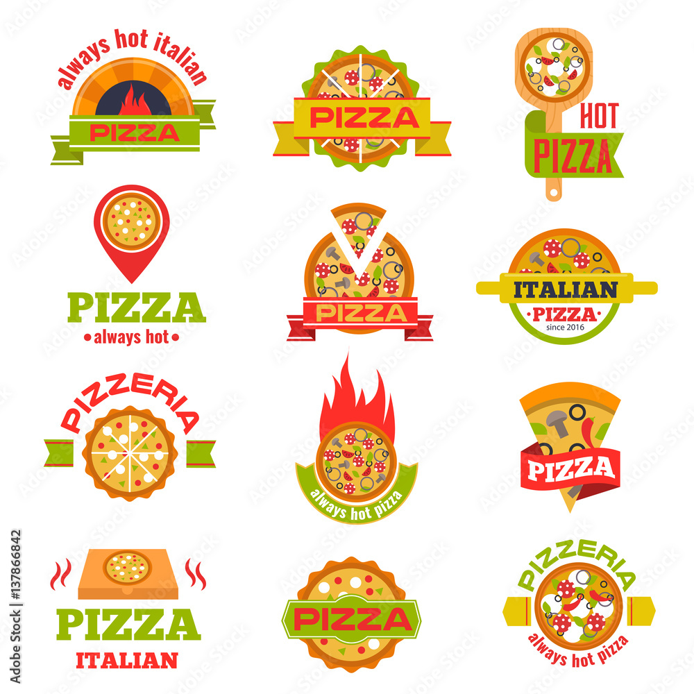 Delivery pizza logo badge set vector illustration.