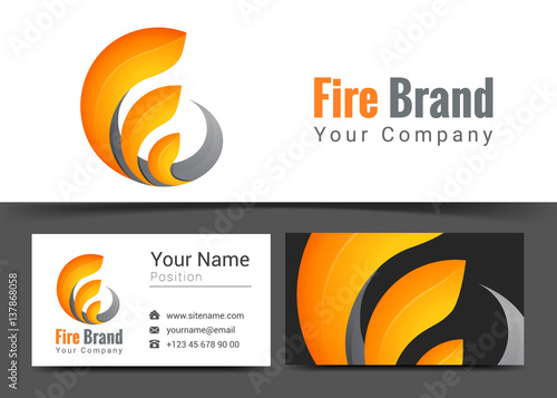 Flame Fire Corporate Logo and Business Card Sign Template. Creative Design with Colorful Logotype Visual Identity Composition Made of Multicolored Element. Vector Illustration