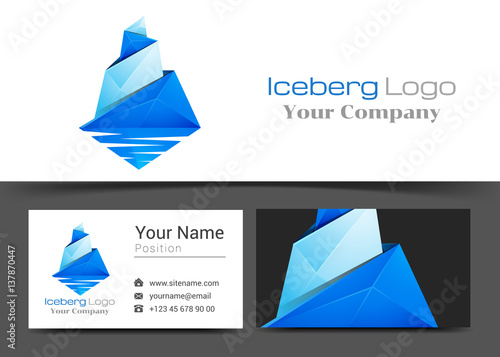 Mountains Iceberg Corporate Logo and Business Card Sign Template. Creative Design with Colorful Logotype Visual Identity Composition Made of Multicolored Element. Vector Illustration