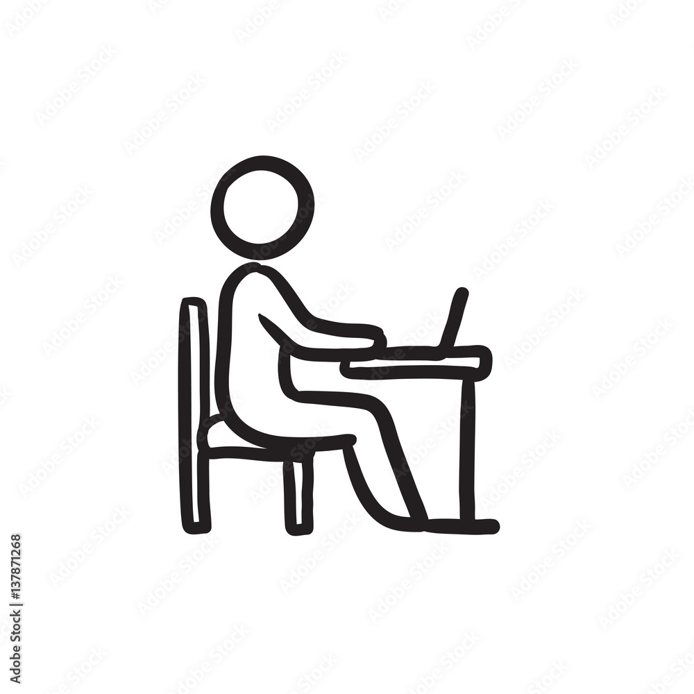 Businessman working on laptop sketch icon. Businessman working on laptop sketch icon.