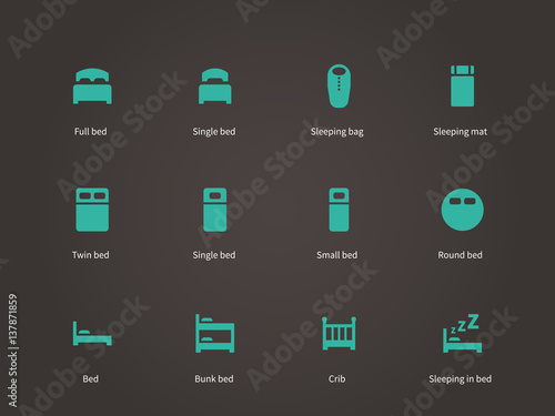Flat furniture and bed icons set.