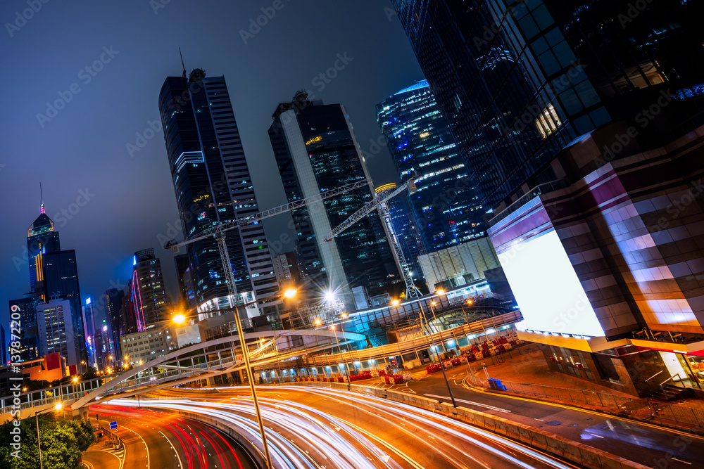 urban traffic with cityscape in Hong Kong,China.