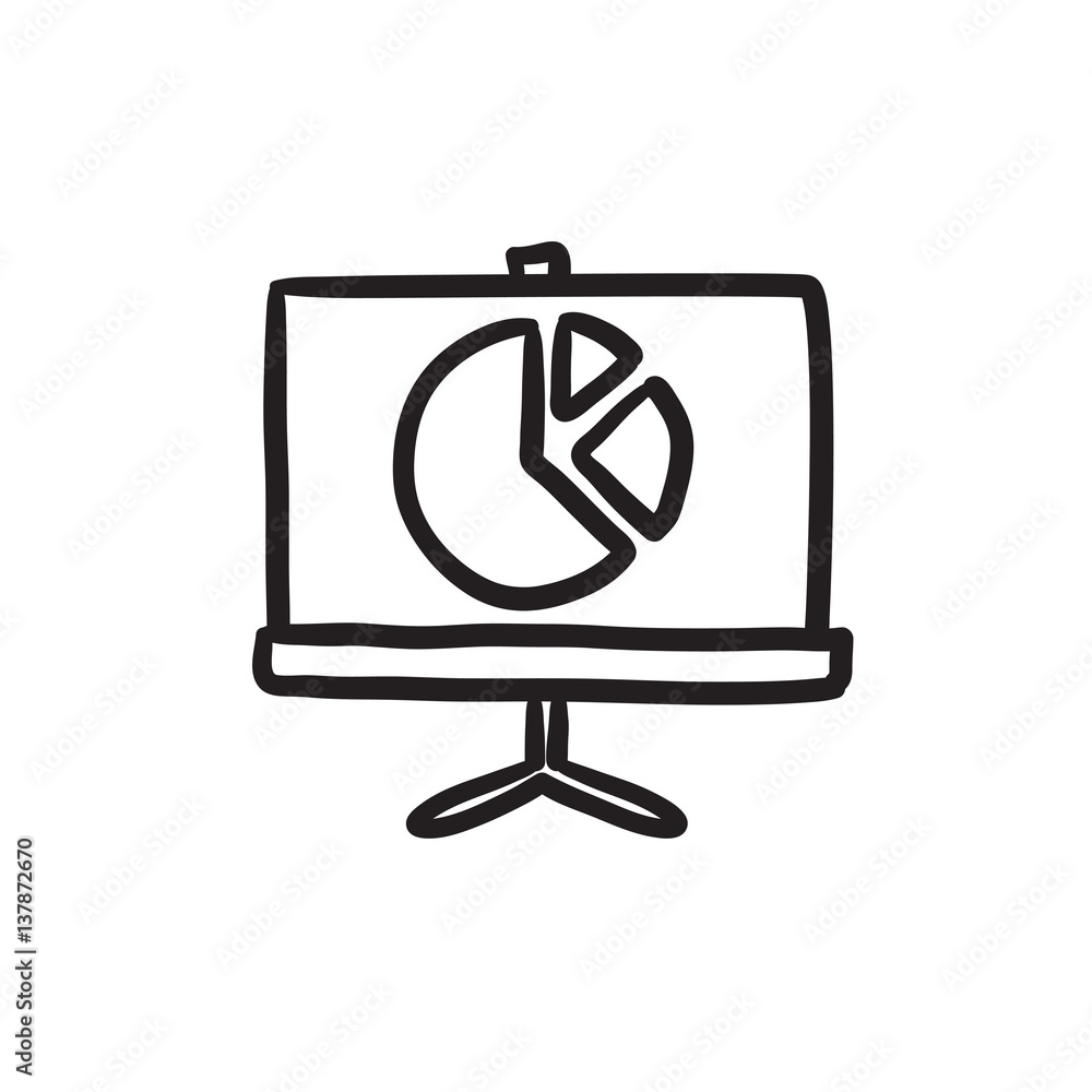 Roller screen with the pie chart sketch icon. Roller screen with the pie chart sketch icon.