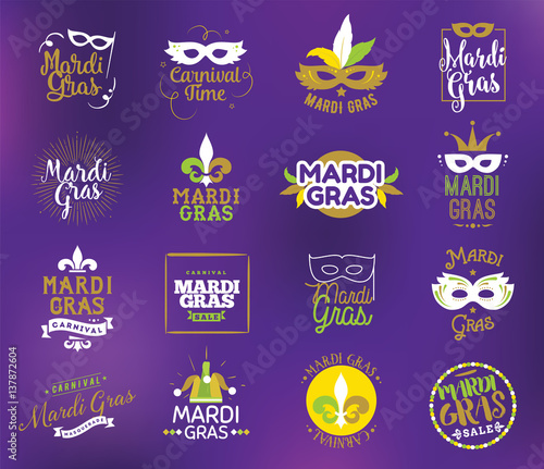 Mardi Gras typography set.