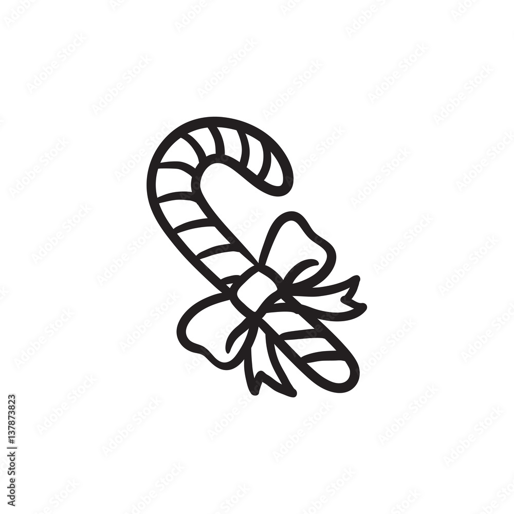 Candy cane with christmas decoration sketch icon. Candy cane with christmas decoration sketch icon.
