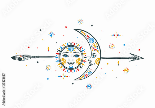 Bohemian sun moon arrow illustration