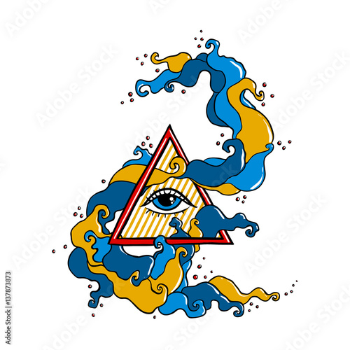 Eye in pyramid with colorful swirl