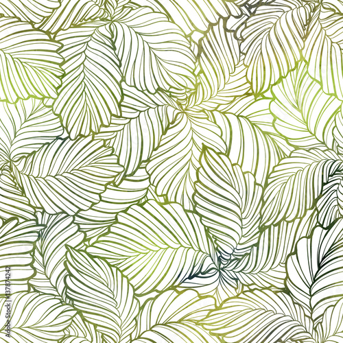 Green leaves vector seamless pattern