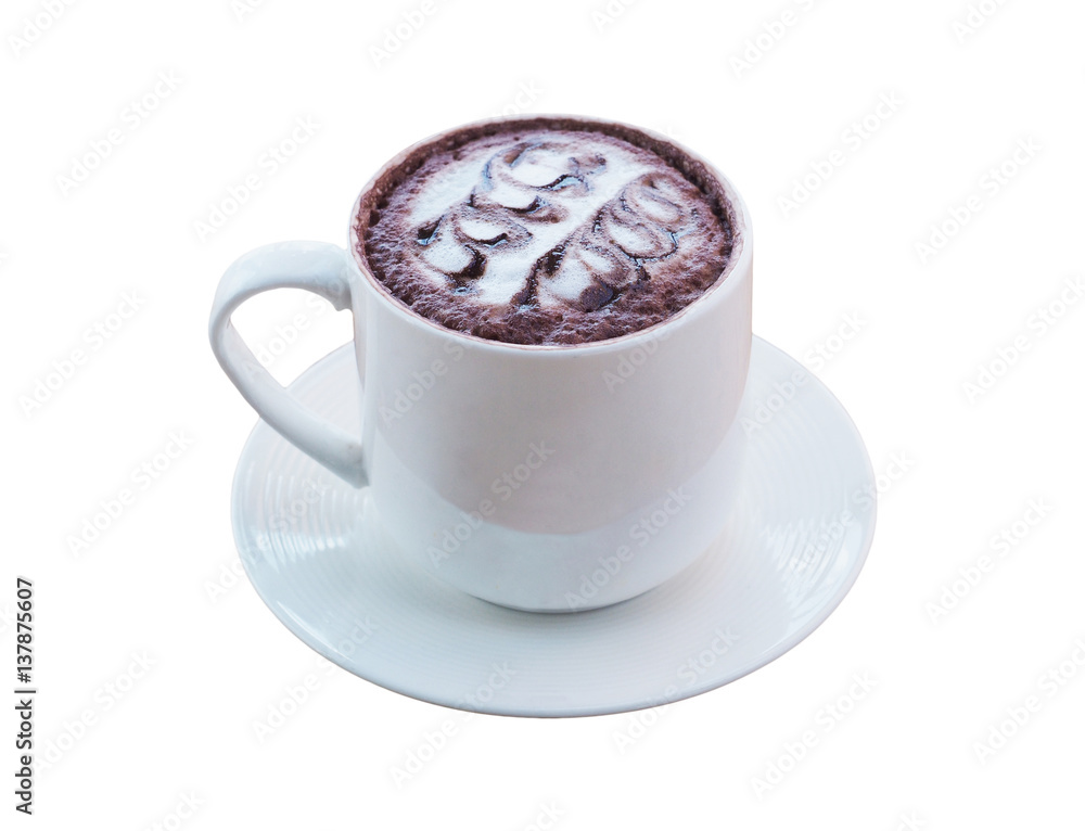 White cup of hot chocolate isolated. White cup of hot chocolate isolated.