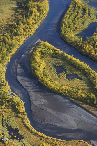 Aerial view over Laitaure delta, Sarek National Park, Laponia World Heritage Site, Lapland, Sweden, September 2008 photo