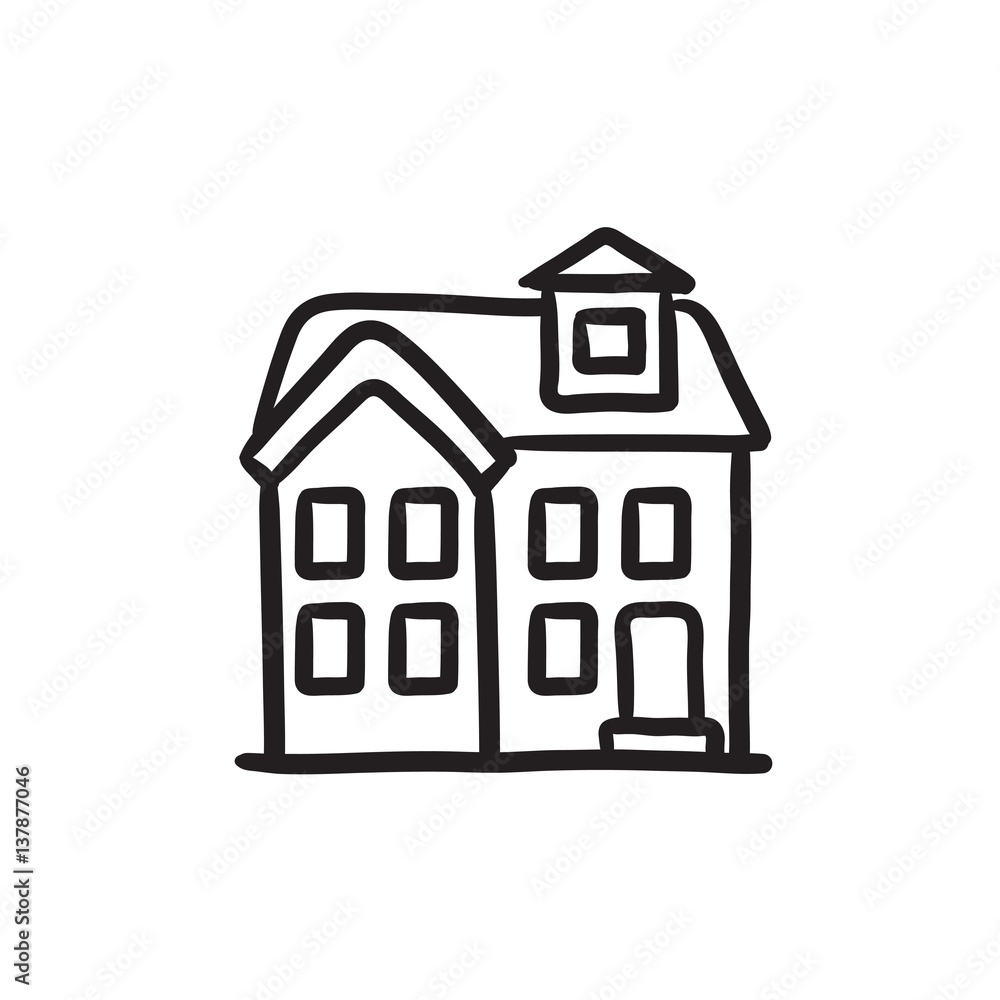 Two storey detached house sketch icon.