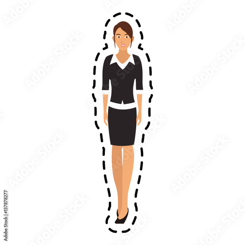 young pretty woman with brown hair icon image sticker vector illustration design 