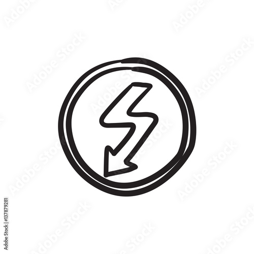 Lightning arrow downward sketch icon.