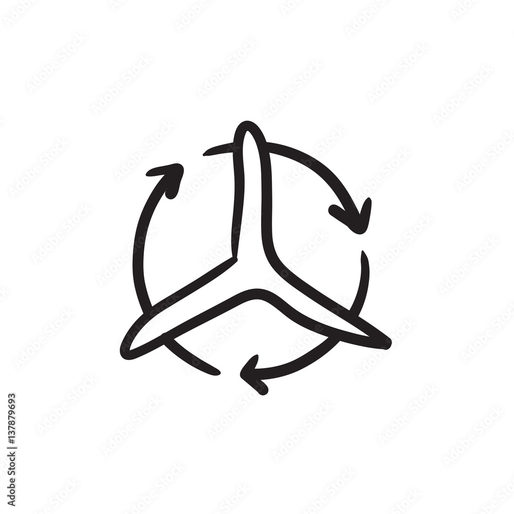 Windmill with arrows sketch icon. Windmill with arrows sketch icon.