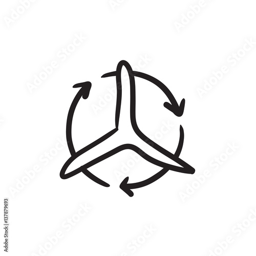 Windmill with arrows sketch icon.