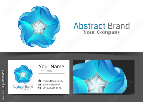 Blue Abstract Corporate Logo and Business Card Sign Template. Creative Design with Colorful Logotype Visual Identity Composition Made of Multicolored Element. Vector Illustration photo