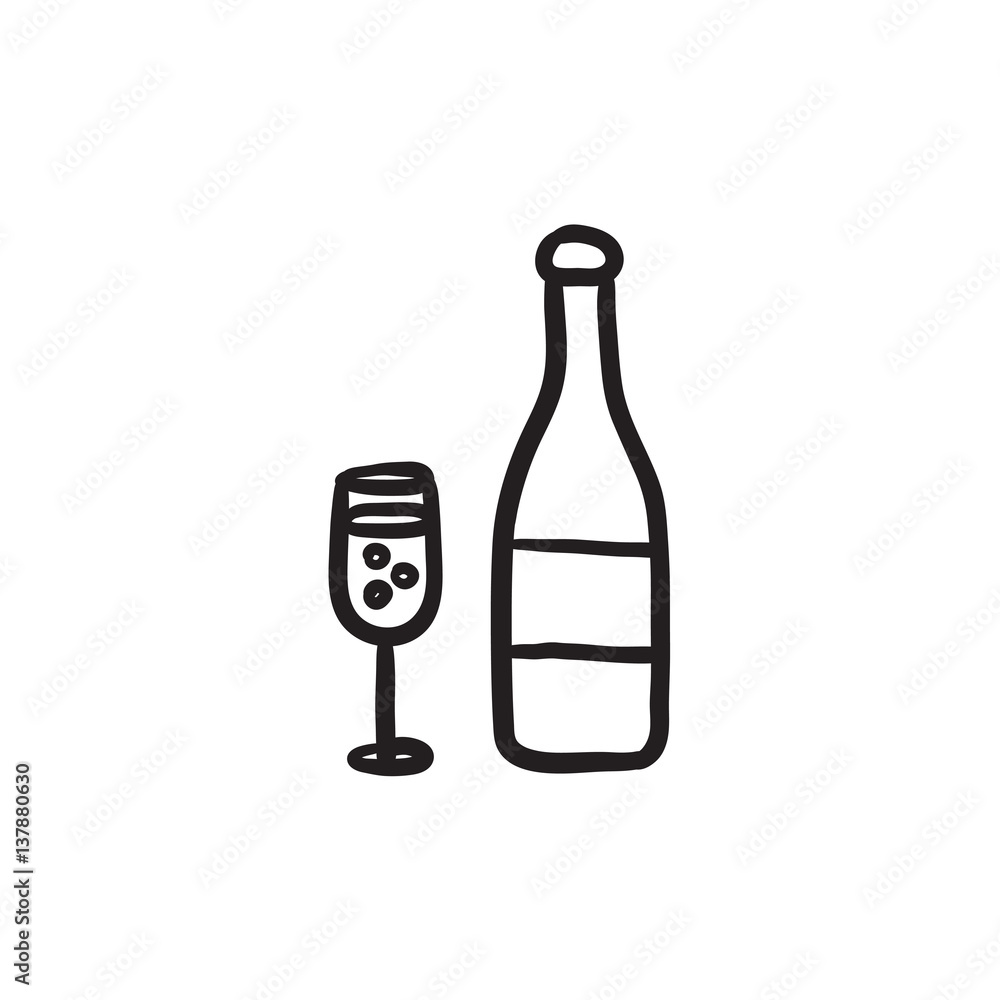 Bottle of champaign and glass sketch icon. Bottle of champaign and glass sketch icon.