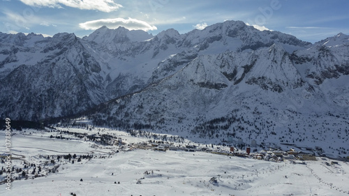 Fantastic landscape on Tonale, Paradiso pass and Presena from the ski slopes