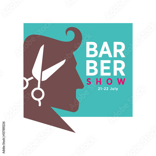 Barber shop logo or vector icon of man head and scissors for barbershop salon, premium hairdresser coiffeur