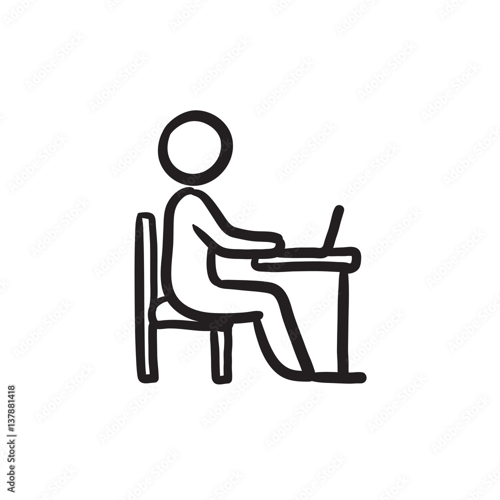 Student working on laptop sketch icon. Student working on laptop sketch icon.