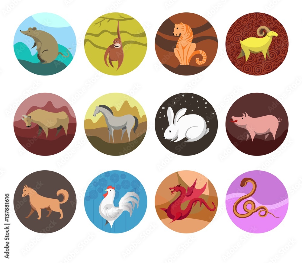 zodiac Set icons of zodiac animals for horoscope design.