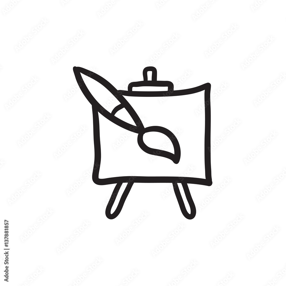 Easel and paint brush sketch icon. Easel and paint brush sketch icon.