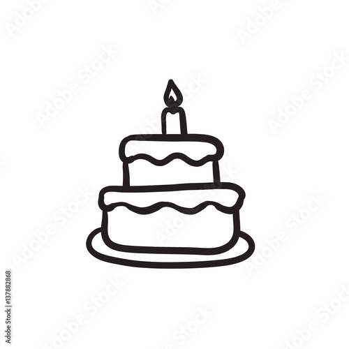 Easter cake with candle sketch icon.