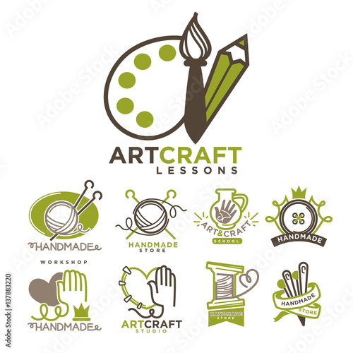 Art and handmade craft logo templates flat set.