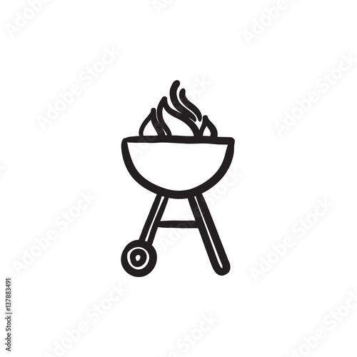 Kettle barbecue grill sketch icon.