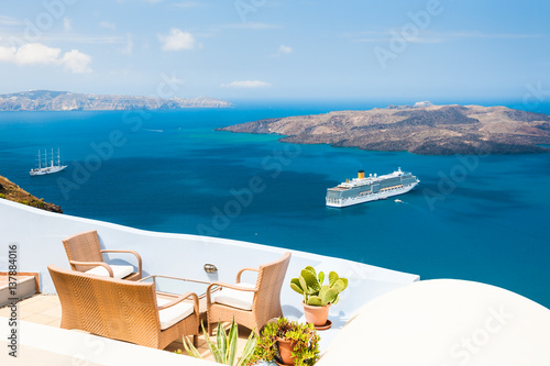 Beautiful terrace with sea view. Santorini island  Greece.