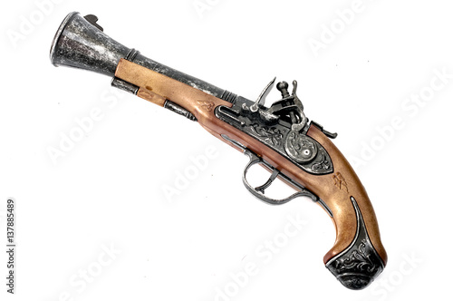 Φωτογραφία Replica of an antique flintlock, an old colonial era and pirate pistol similar t