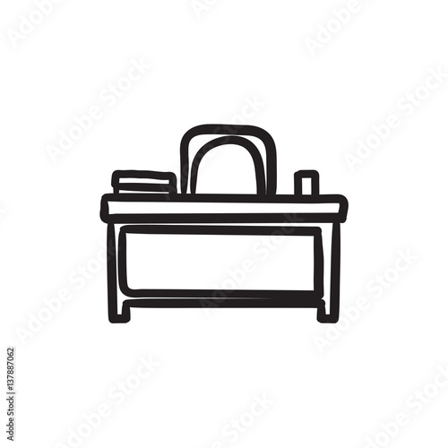 Desk and chair sketch icon.