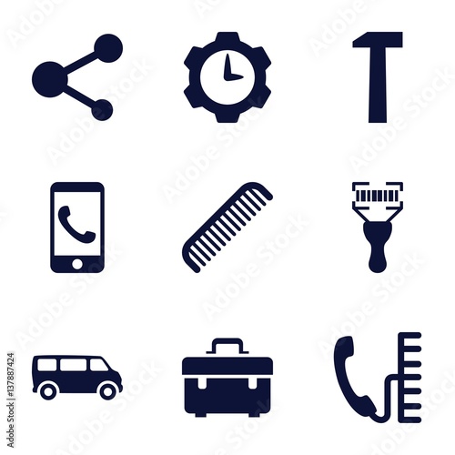 Set of 9 service filled icons