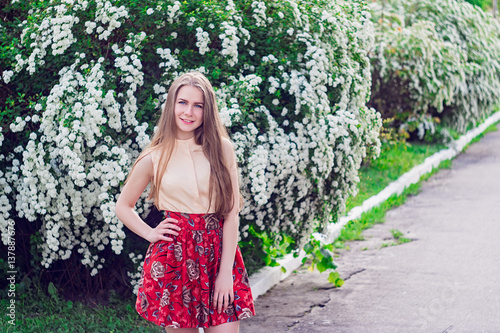 Beautiful model range bush of white flowers photo