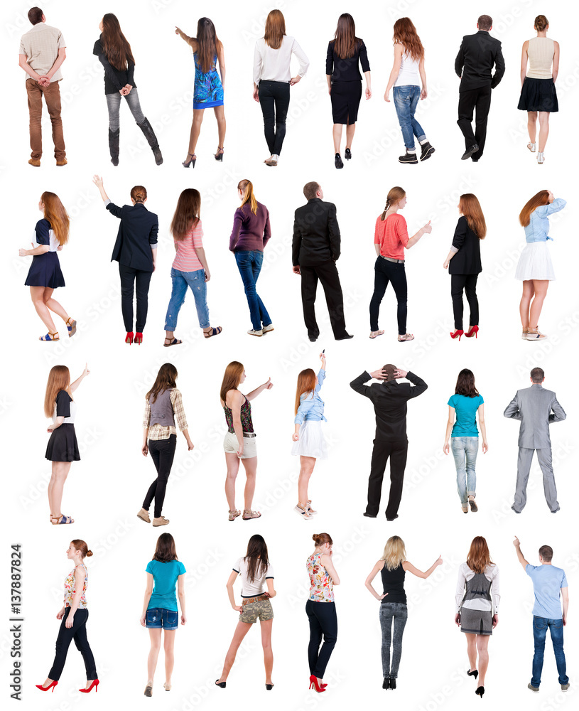 Collection Back view people . Rear view people set. backside view of person. Isolated over white background .