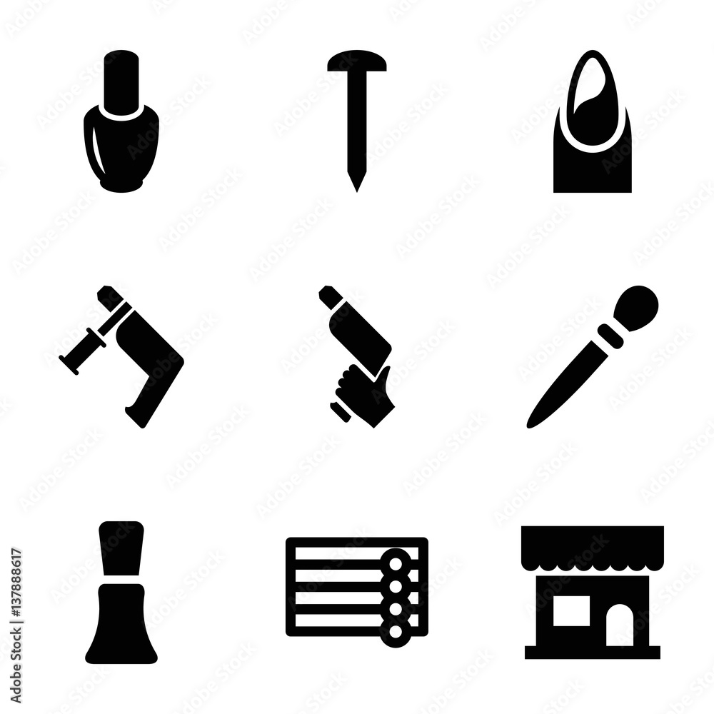 Set of 9 nail filled icons Set of 9 nail filled icons
