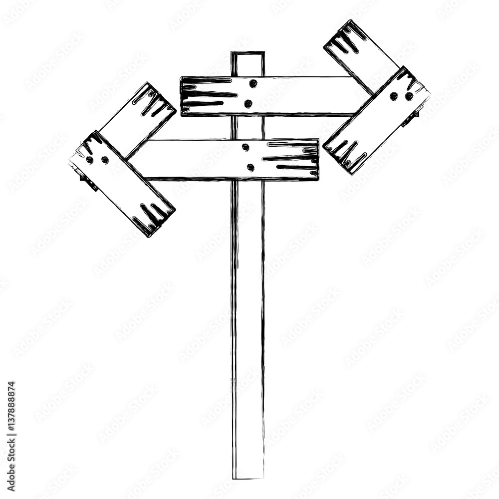 monochrome contour of wooden sign for directions monochrome contour of wooden sign for directions