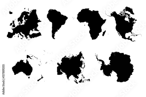 set silhouettes 7 continents