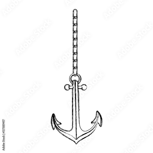 monochrome contour hand drawing of anchor with chain vector