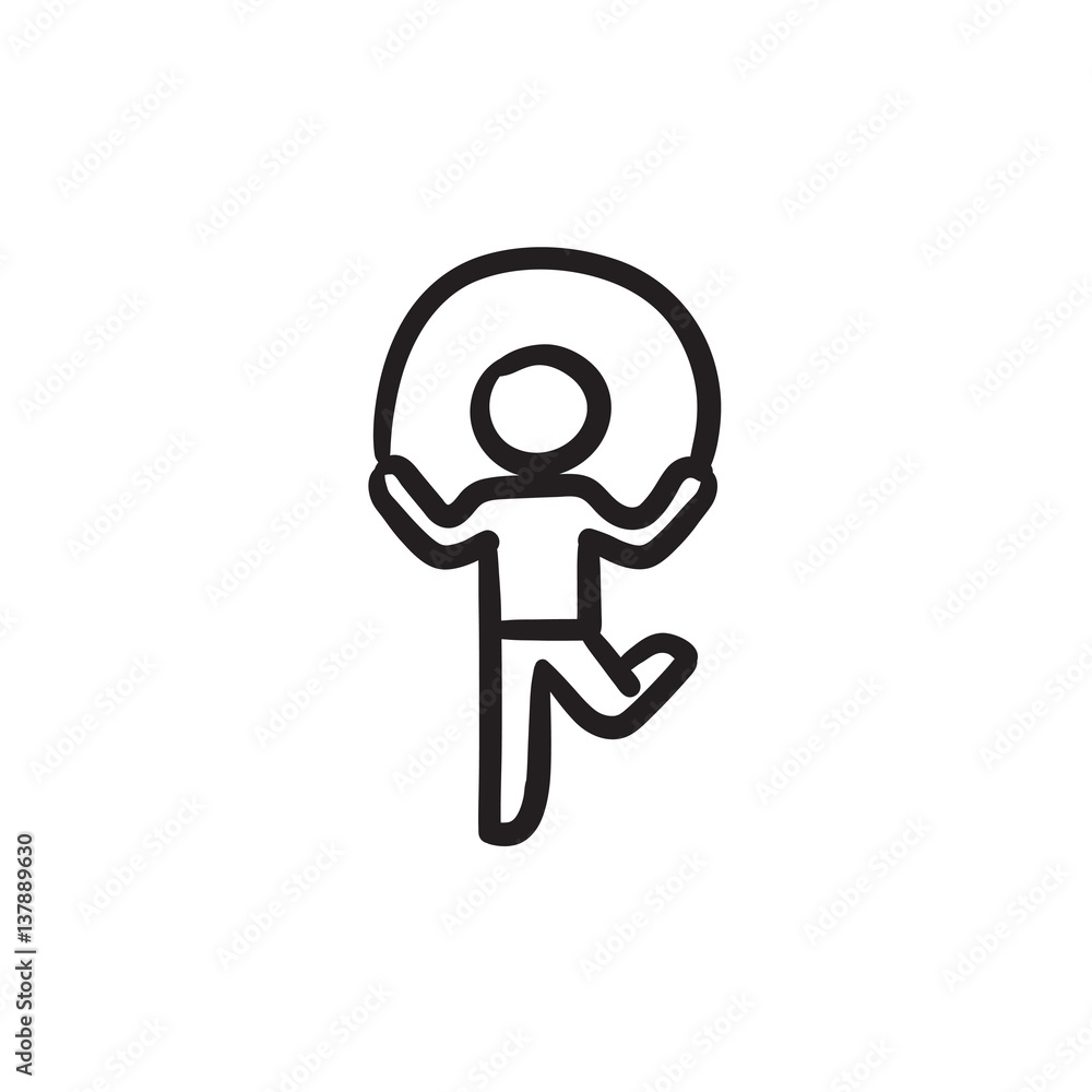 Child jumping rope sketch icon. Child jumping rope sketch icon.
