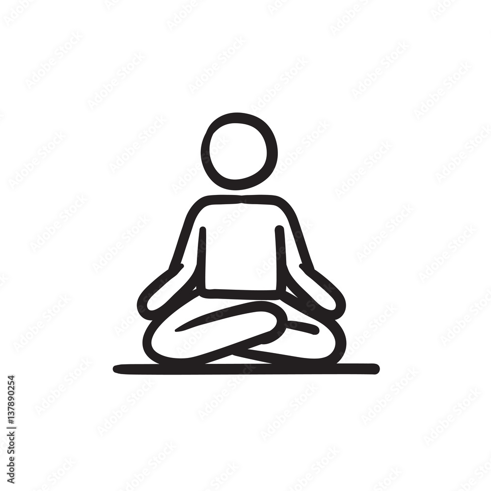 Man meditating in lotus pose sketch icon. Man meditating in lotus pose sketch icon.