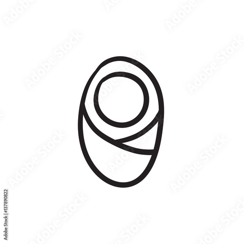 Infant wrapped in swaddling clothes sketch icon.