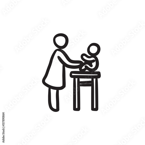Woman taking care of baby sketch icon.