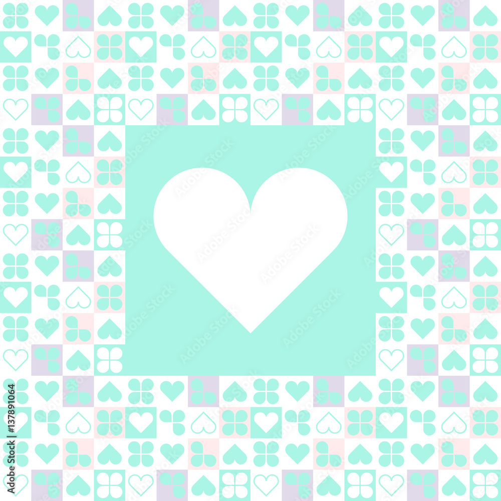 Cover Postcard with heart for Valentine's Day. Vector blue and peach
