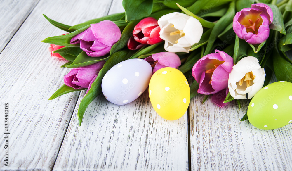 Easter eggs and tulips Easter eggs and tulips