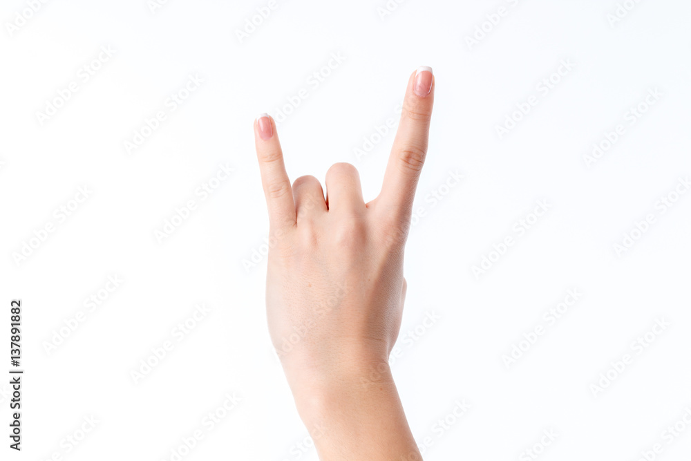 female hand showing the gesture with two fingers up podnjatyim isolated on white background female hand showing the gesture with two fingers up podnjatyim isolated on white background